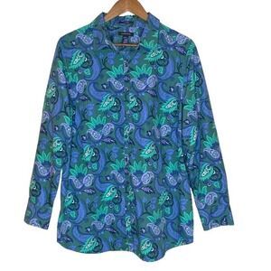 Lands End Womens Paisley Floral Long Sleeve Button Up Shirt Size 2X 20W Bohemian